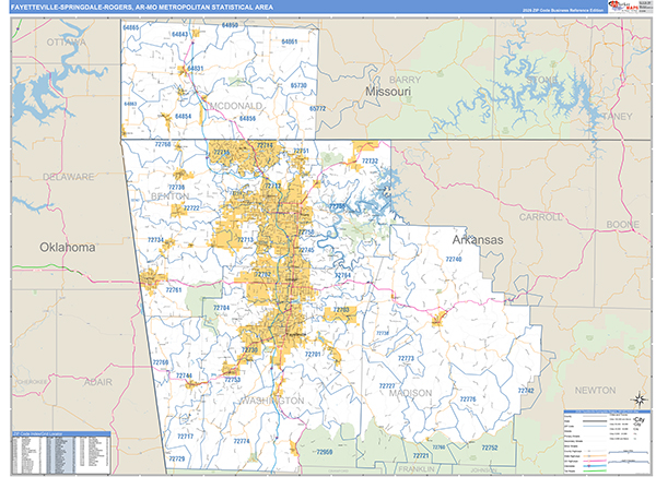 Fayetteville-Springdale-Rogers Metro Area Wall Map